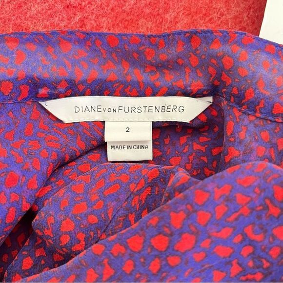 Diane Von Furstenberg Purple Pink Pattern Silk Button Down Blouse - Picture 5 of 10